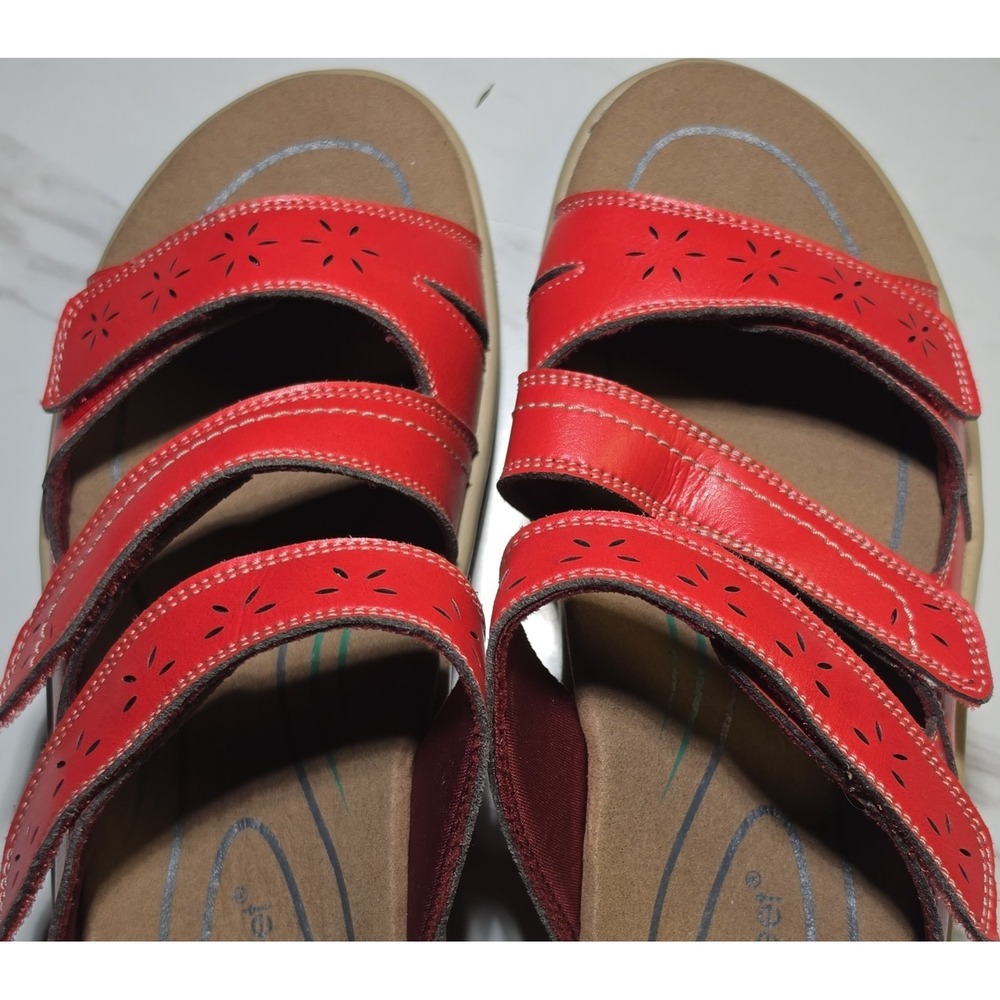 Orthofeet Women's Red Cut-Out Hook & Loop Wedge Sandals US 9.5 EU 39.5 M